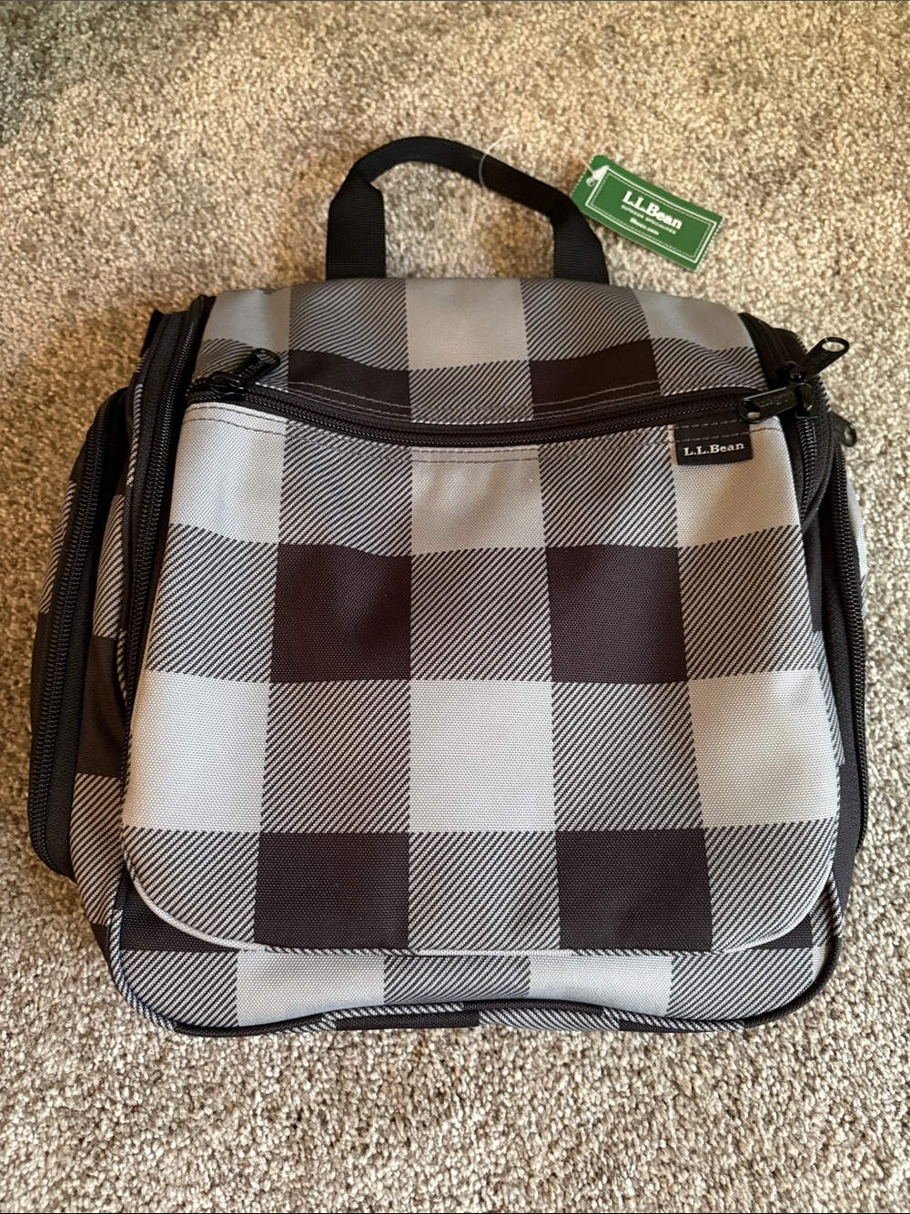 L.L. Bean Black & Gray Plaid Men's Toiletry Kit NWT